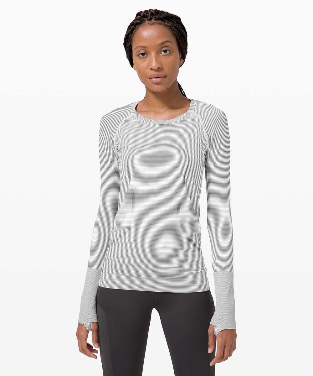 Lululemon Swiftly Tech Long Sleeve 2.0 Tempo Stripe White / Black - Size: 4